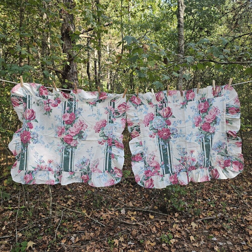 Vintage 1989 Belle Meade by Crown Crafts Ruffled Floral Pillow Shams, Set of 2